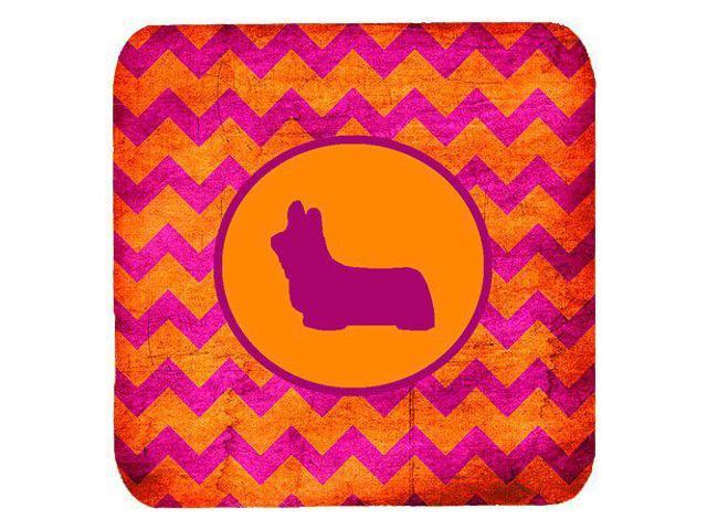 Carolines Treasures Skye Terrier Chevron Pink and Orange Foam Coasters (Set of 4), 3.5' H x 3.5' W, Multicolor