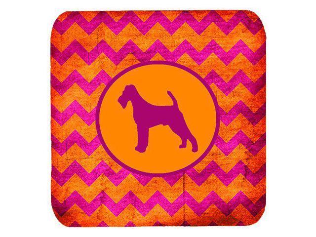 Carolines Treasures Irish Terrier Chevron Pink and Orange Foam Coasters (Set of 4), 3.5' H x 3.5' W, Multicolor