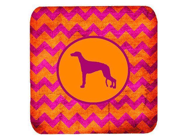 Carolines Treasures Greyhound Chevron Pink and Orange Foam Coasters (Set of 4), 3.5' H x 3.5' W, Multicolor