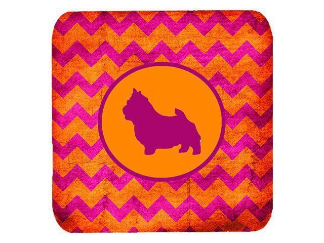 Carolines Treasures Norwich Terrier Chevron Pink and Orange Foam Coasters (Set of 4), 3.5' H x 3.5' W, Multicolor