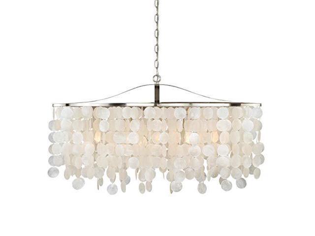 Elsa 5L Nickel Coastal Capiz Shell Linear Chandelier Island Pendant Light Fixture