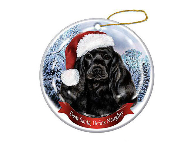 Holiday Pet Gifts Cocker Spaniel Black Santa Hat Dog Porcelain Ornament