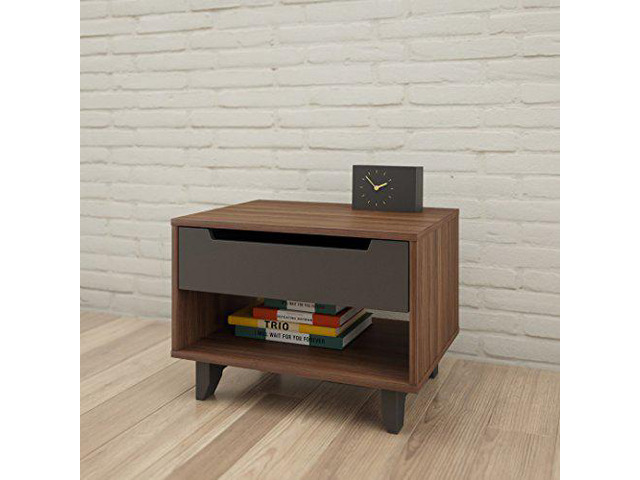 Nexera Alibi 1-Drawer Nightstand, Walnut & Charcoal