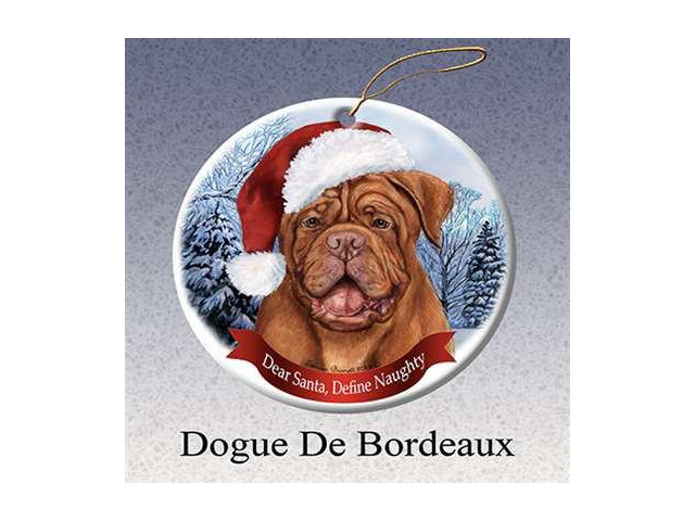 Holiday Pet Gifts Dogue de Bordeaux Santa Hat Dog Porcelain Christmas Tree Ornament