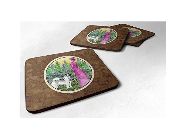 Carolines Treasures SS8154FC Lady with her Norwegian Elkhound Foam Coasters Set of 4, 3 1/2 x 3 1/2, multicolor