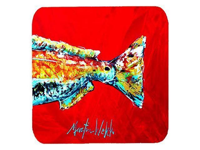 Carolines Treasures Fish-Red Fish Alphonzo Tail Foam Coasters (Set of 4), 3.5' H x 3.5' W, Multicolor