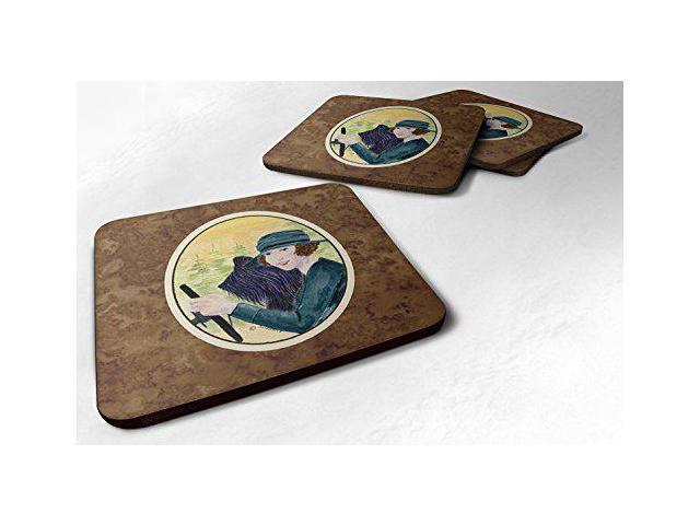 Carolines Treasures Lady Driving with Her Briard Foam Coasters (Set of 4), 3.5' H x 3.5' W, Multicolor
