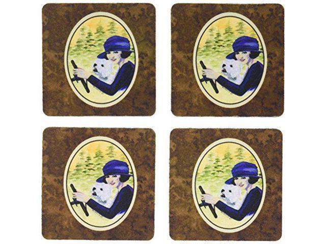 Carolines Treasures Woman Driving with Her Westie Foam Coasters (Set of 4), 3.5' H x 3.5' W, Multicolor