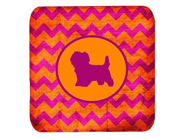 Carolines Treasures Cairn Terrier Chevron Pink and Orange Foam Coasters (Set of 4), 3.5' H x 3.5' W, Multicolor