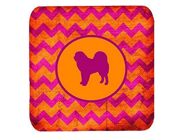 Carolines Treasures Tibetan Mastiff Chevron Pink and Orange Foam Coasters (Set of 4), 3.5' H x 3.5' W, Multicolor