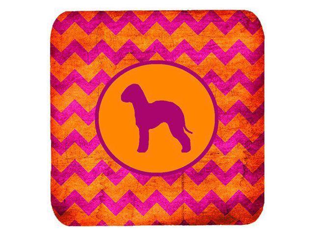 Carolines Treasures Bedlington Terrier Chevron Pink and Orange Foam Coasters (Set of 4), 3.5' H x 3.5' W, Multicolor