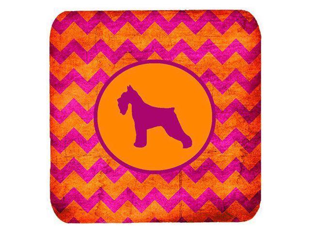 Carolines Treasures Schnauzer Chevron Pink and Orange Foam Coasters (Set of 4), 3.5' H x 3.5' W, Multicolor
