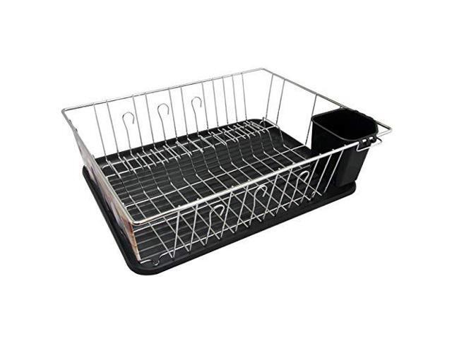 MegaChef Counter Top Drying Dish Rack, 16 Inch, Black and Silver Chrome