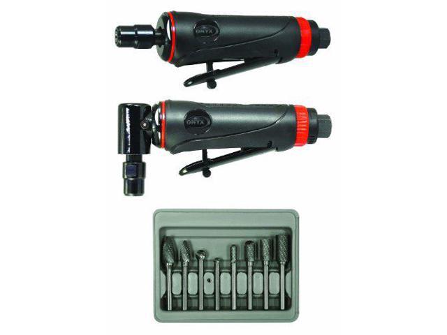 Astro Pneumatic Tool 219 ONYX 3pc Die Grinder Kit w/ 90° Die Grinder, Die Grinder & 8pc Double Cut Carbide Rotary Burr Set