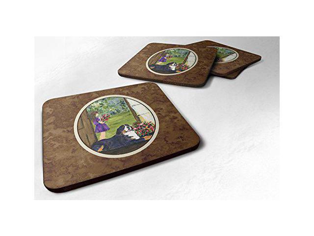 Carolines Treasures Little Girl with Her Bernese Mountain Dog Foam Coasters (Set of 4), 3.5' H x 3.5' W, Multicolor
