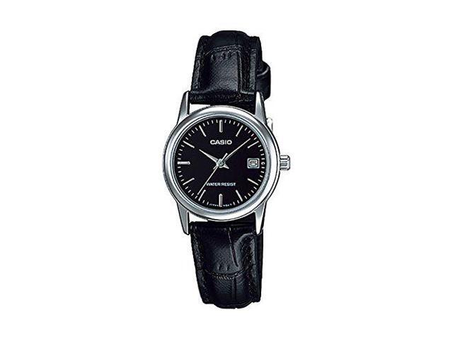 Casio Womens Stainless Steel Japanese-Quartz Watch with Calfskin Strap, Black, 12 (Model: EAW-LTP-V002L-1AUDF)