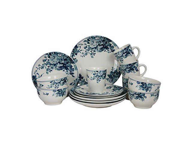 Elama Traditional Blue Rose 16 Piece Dinnerware Set