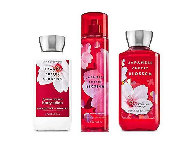 Bath & Body Works Japanese Cherry Blossom Set - Shower Gel 10 oz, Fragrance Mist 8 oz, Body Lotion 8 oz