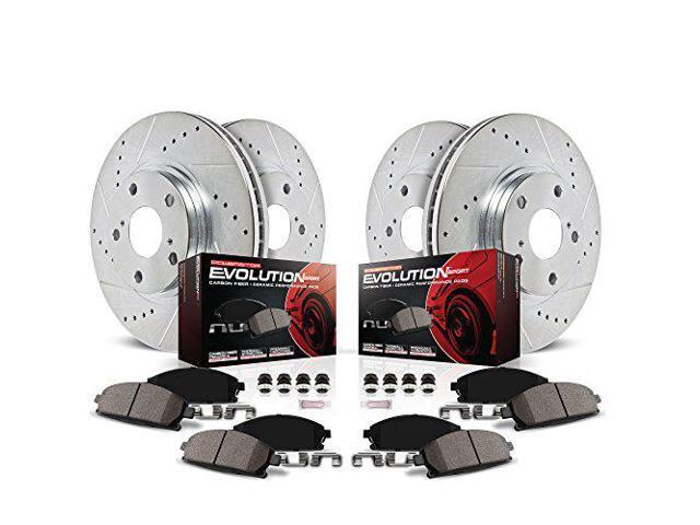 Power Stop K2832 Front and Rear Z23 Carbon Fiber Brake Pads with Drilled & Slotted Brake Rotors Kit
