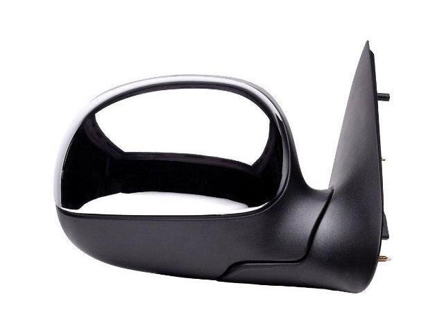 Passenger Side Mirror for Ford F150, F250 LD Pick-Up, Black w/Chrome Cover, Foldaway, Manual (Will not fit on Crew Cab Models)