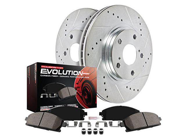 Power Stop K6032 Front Z23 Carbon Fiber Brake Pads with Drilled & Slotted Brake Rotors Kit