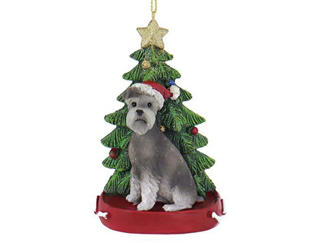 Kurt Adler Schnauzer Wearing Santa Hat with Christmas Tree Ornament C7954SC New