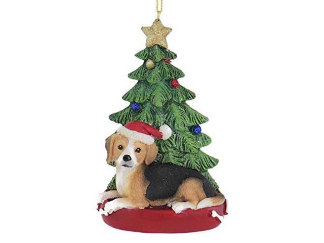Kurt Adler Beagle Wearing Santa Hat with Christmas Tree Ornament C7954BE New