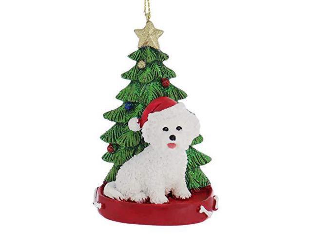 Kurt Adler Bichon Frise Wearing Santa Hat with Christmas Tree Ornament C7615BF New