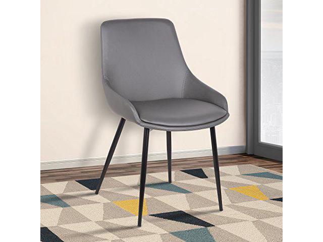 Armen Living Mia Dining Chair in Grey Faux Leather and Black Powder Coat Finish
