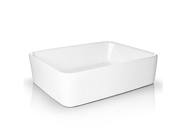 Miligoré 19' x 15' Rectangular White Ceramic Vessel Sink - Modern Above Counter Bathroom Vanity Bowl