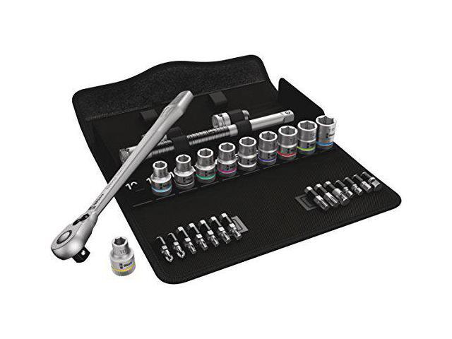 Wera 05004078001 8100 SC 8 Zyklop Metal Ratchet Set with Switch Lever, 1/2' Drive, Metric, 28 Pieces