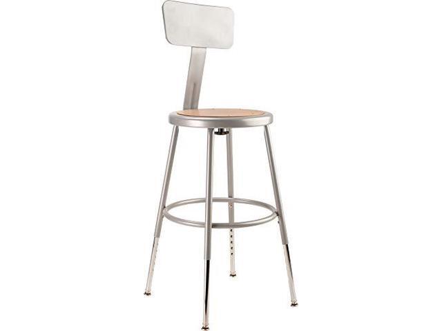 National Public Seating 6218HB Steel Stool with Hardboard Seat Adjustable and Backrest, 19'-27', Grey