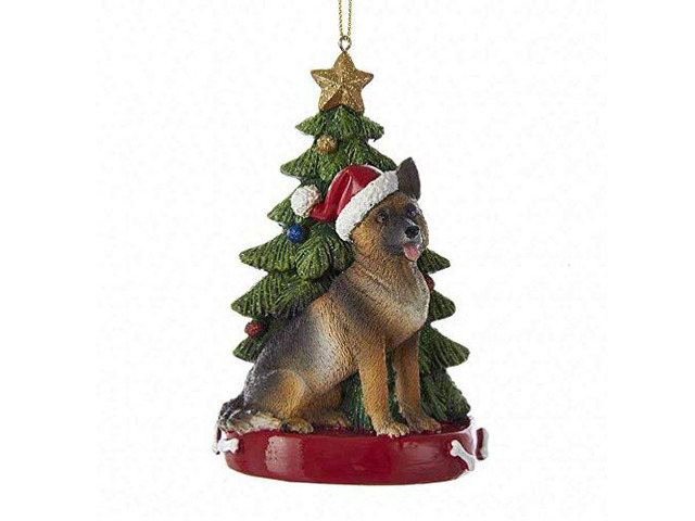 Kurt Adler German Shepherd Wearing Santa Hat with Christmas Tree Ornament C7954GS