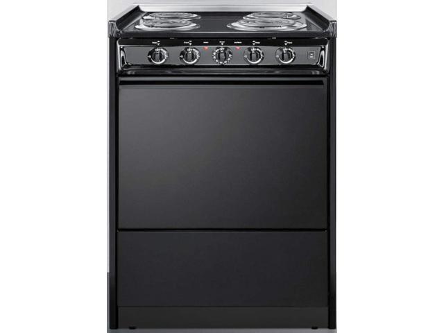 Summit TEM610cR 24 Slide-In Electric Range with 4 coil Elements 2.92 cu. ft. capacity chrome Drip Pans and Storage compartment in Black photo