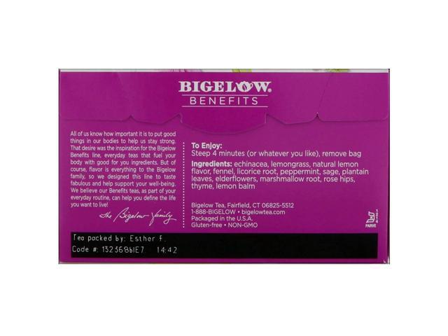 Bigelow Tea Benefits Lemon and Echinacea Herbal Tea Bags 0.6 oz 18/Bx RCB01025