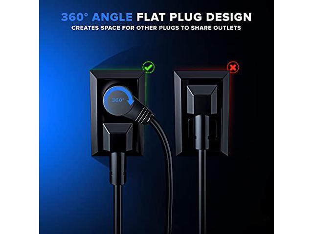 Maximm Cable 360 Rotating Flat Plug Extension Cord UL Approved 16 Gauge 3 Prong Grounded Wire Black 3 ft Single Outlet