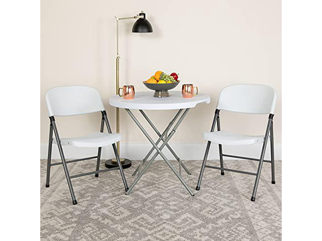 Flash Furniture 2 Pack HERCULES Series 330 lb. Capacity Granite White Plastic Folding Chair with Charcoal Frame