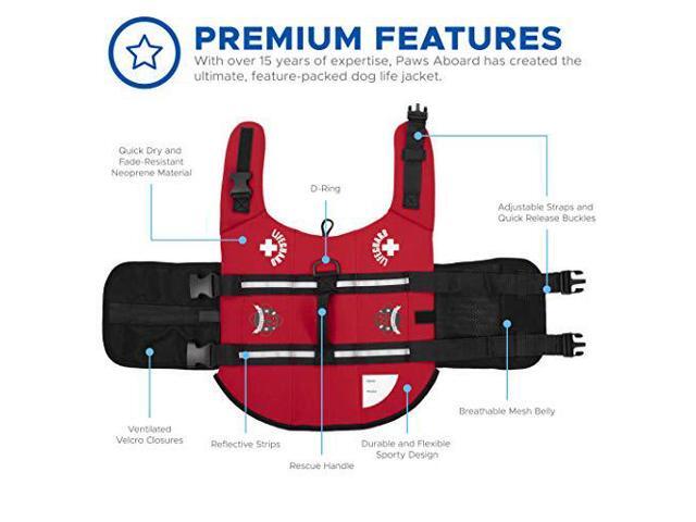 Paws Aboard Dog Life Jacket, Neoprene Dog Life Vest for Swimming and Boating - Red