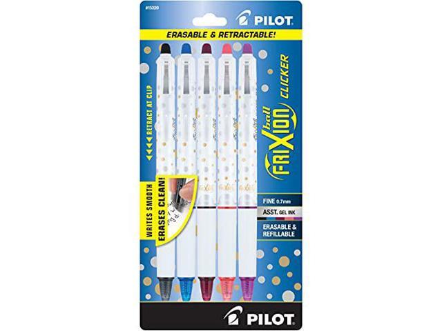 PILOT FriXion clicker Erasable Design collection Dots, Refillable & Retractable gel Ink Pens, Fine Point (07mm), Assorted Ink, 5-Pack (15220)