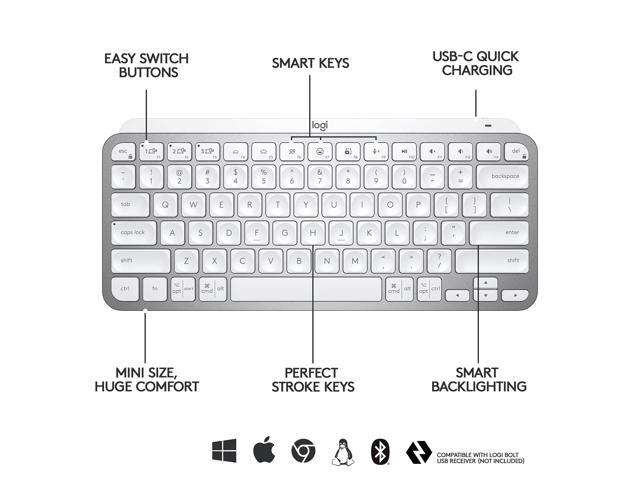 Logitech MX Keys Mini Wireless Keyboard (Pale Gray) - image 7