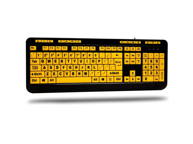 AKB-132UY Luminous 4 X Large Print USB Keyboard, Black Yellow Multimedia Desktop