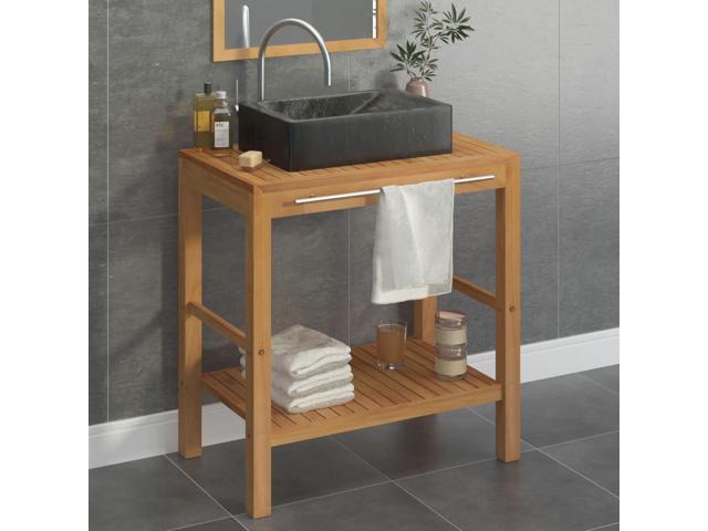 Photos - Other kitchen appliances VidaXL Bathroom Vanity Cabinet Solid Teak with Sink Marble Black 3058159 