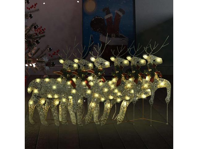 Photos - Sofa VidaXL Christmas Reindeers 6 pcs Gold 120 LEDs 3154265 