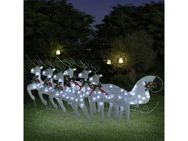 vidaXL Reindeer & Sleigh Christmas Decoration 140 LEDs Outdoor White