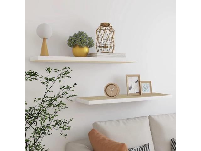 Photos - Sofa VidaXL Floating Wall Shelves 2 pcs Oak and White 35.4'x9.3'x1.5' MDF 32658 