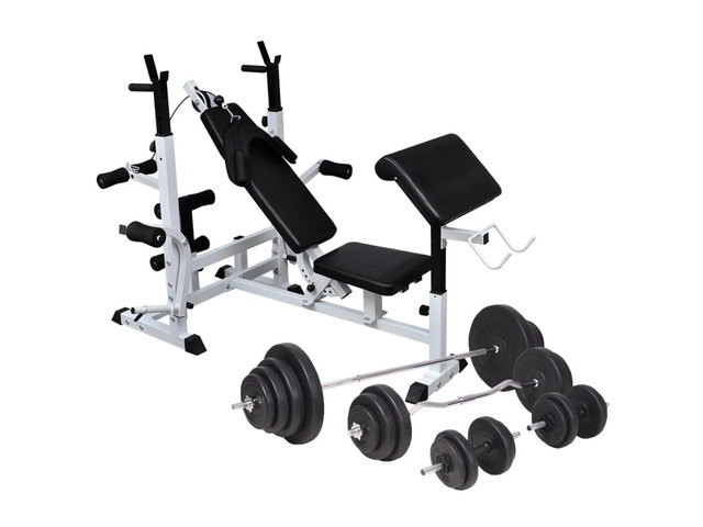 vidaXL Weight Bench with Weight Rack, Barbell and Dumbbell Set 264.6 lb