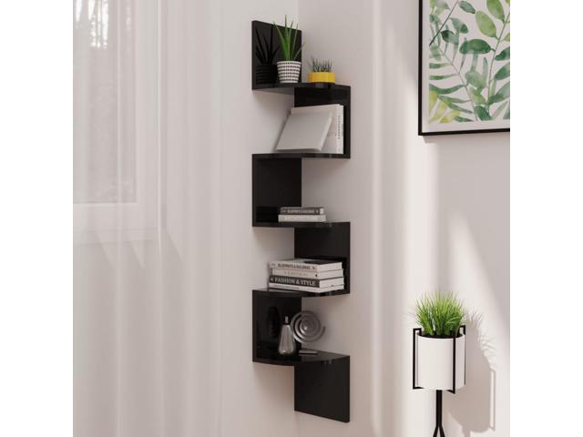Photos - Sofa VidaXL Wall Corner Shelf High Gloss Black 7.5'x7.5'x48.4' Engineered Wood 