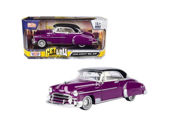 1950 Chevrolet Bel Air Lowrider Purple Metallic With Black Top And White Interior 'Get Low' Series 1/24 Diecast Model Car By Motormax