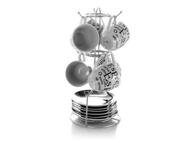 Gibson 53506.13 13 Piece Stoneware Espresso Set, White/Black