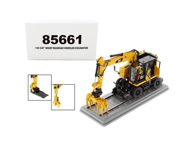 CAT Caterpillar M323F Railroad Wheeled Excavator with Operator and 3 Work Tools Safety Yellow Version 'High Line Series' 1/50 Diecast Model by...